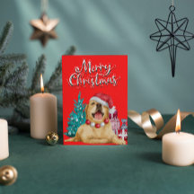 Happy Lab Retriever Red Holiday Postcard
