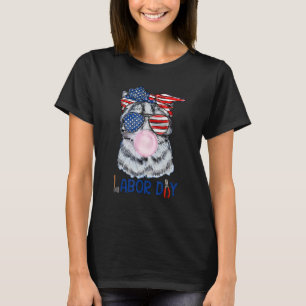 Happy Labor Day  Cat Bubble Gum America Flag T-Shirt
