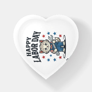 Happy Labor Day Cat Worker Patriotic Vintage Desig Paperweight