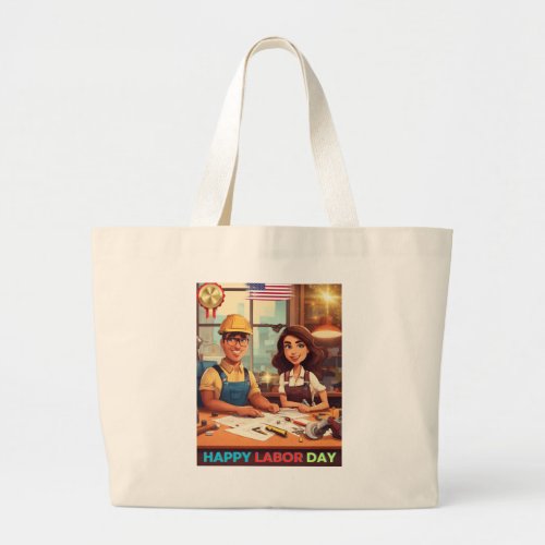 Happy Labor Day Cheers to the Workforce Large Tote Bag