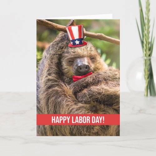 Happy Labor Day Cute Patriotic Sleeping Sloth  Holiday Card