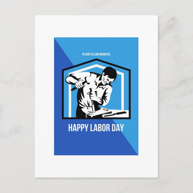 Happy Labor Day Fellow Workforce Retro Poster Postcard (Front)