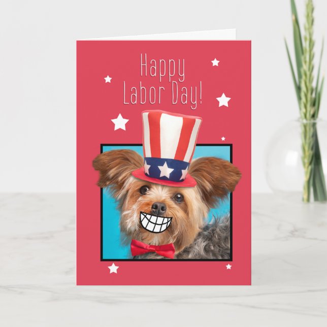 Happy Labor Day For Anyone Funny Patriotic Yorkie  Holiday Card (Front)