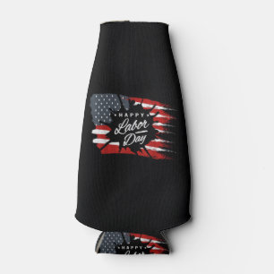 Happy Labor Day Gift American Flag Bottle Cooler