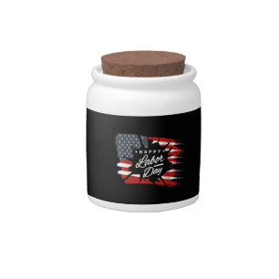 Happy Labor Day Gift American Flag Candy Jar