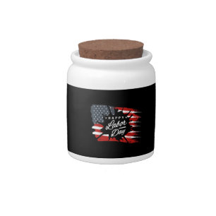 Happy Labor Day Gift American Flag Candy Jar