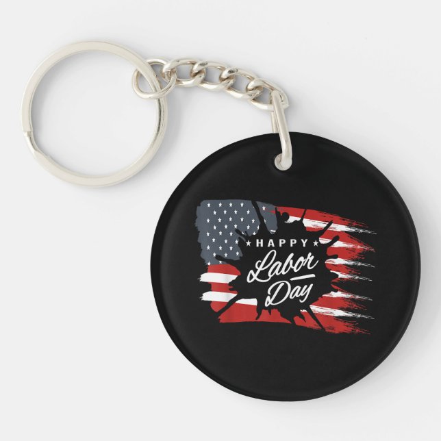 Happy Labor Day Gift American Flag Keychain (Front)