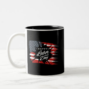 Happy Labor Day Gift American Flag Two-Tone Coffee Mug
