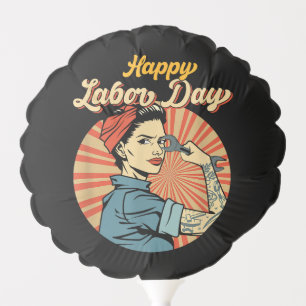 Happy Labor Day Girl Strong Worker Movement Employ Balloon