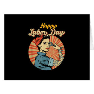 Happy Labor Day Girl Strong Worker Movement Employ Cards