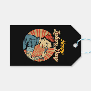 Happy Labor Day Girl Strong Worker Movement Employ Gift Tags
