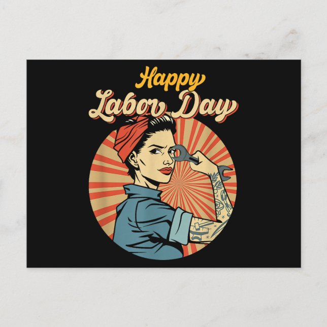 Happy Labor Day Girl Strong Worker Movement Employ Holiday Postcard (Front)