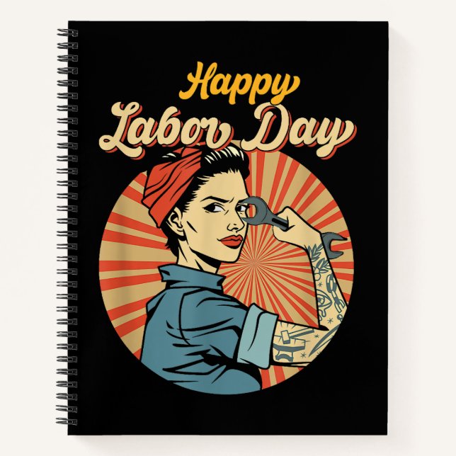 Happy Labor Day Girl Strong Worker Movement Employ Notebook (Front)