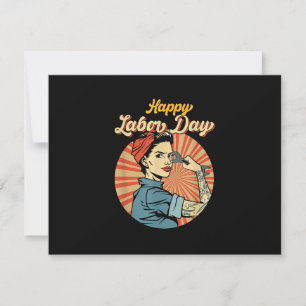 Happy Labor Day Girl Strong Worker Movement Employ RSVP Card