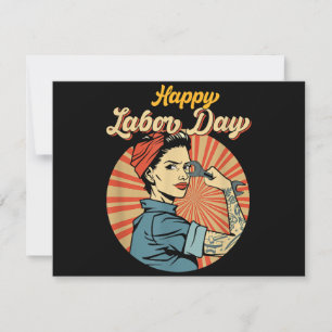 Happy Labor Day Girl Strong Worker Movement Employ Save The Date