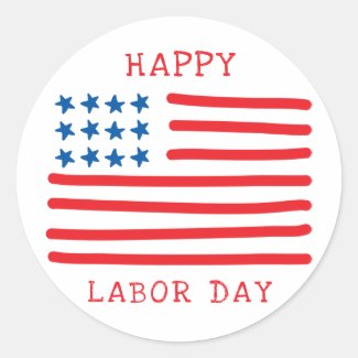 Happy Labor Day | Hand Drawn American Flag Classic Round Sticker