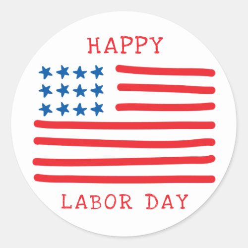 Happy Labor Day  Hand Drawn American Flag Classic Round Sticker