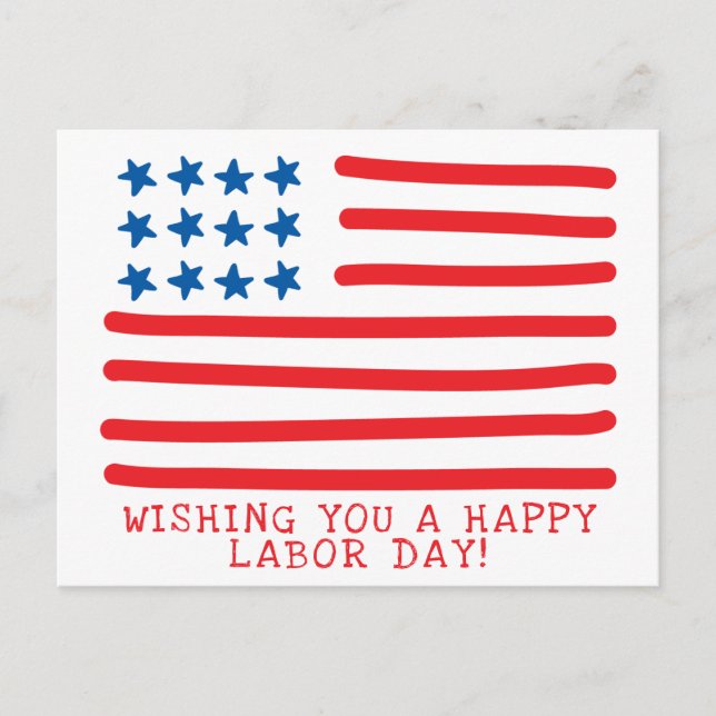 Happy Labor Day | Hand Drawn American Flag Postcard (Front)