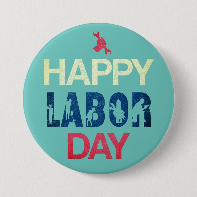 Happy Labor Day In Red White Blue Button (Front)
