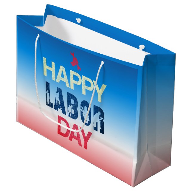 Happy Labor Day In Red White Blue Large Gift Bag (Front Angled)