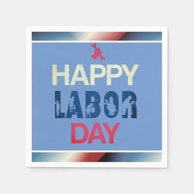 Happy Labor Day In Red White Blue Napkins (Front)