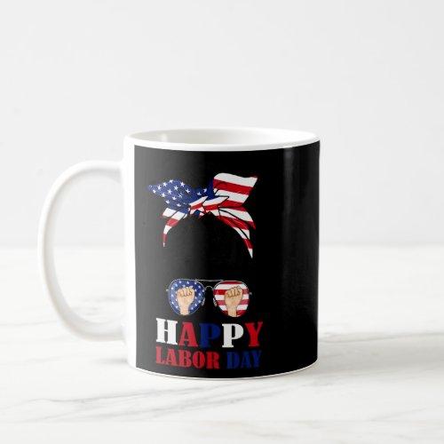 Happy Labor Day Messy Bun Hair American Flag Men W Coffee Mug
