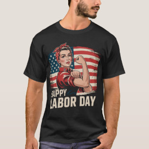 Happy Labor Day Messy Bun Usa Flag T-Shirt