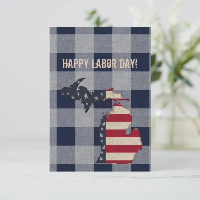 Happy Labor Day! | Michigan | Buffalo Plaid Card | Zazzle