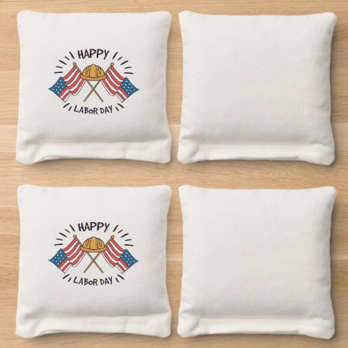 Happy Labor Day Patriotic American Flag Constructi Cornhole Bags