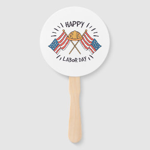 Happy Labor Day Patriotic American Flag Constructi Hand Fan