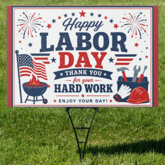 Happy Labor Day Patriotic BBQ Party Yard Sign