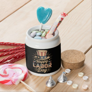 Happy Labor Day Patriotic Celebration Candy Jar
