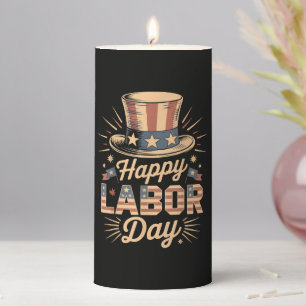 Happy Labor Day Patriotic Celebration Pillar Candle