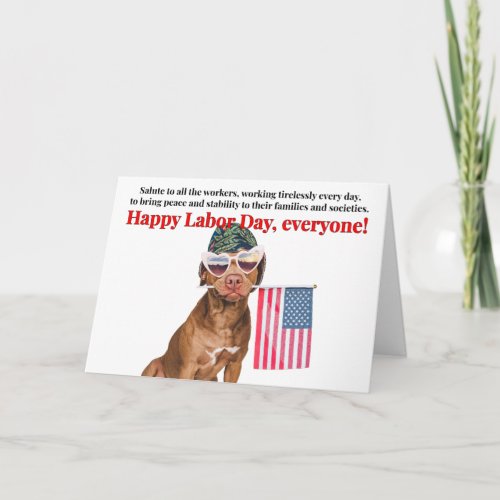 Happy Labor Day Patriotic Dog With Flag Card