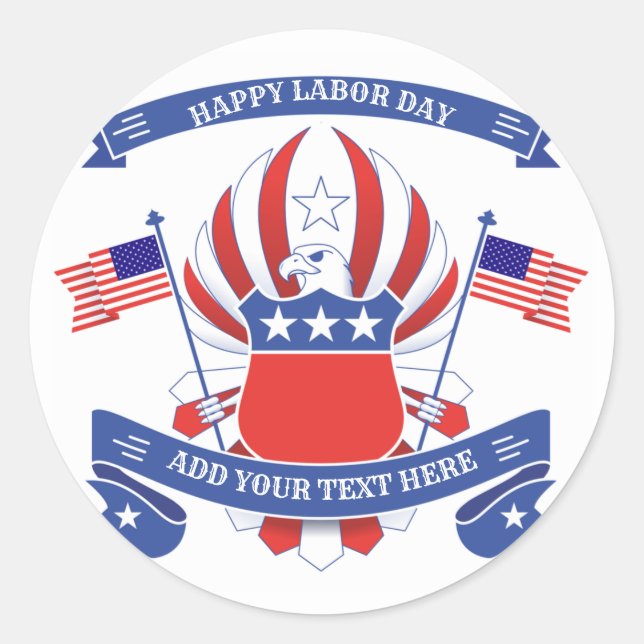 Happy Labor Day Patriotic Eagle Classic Round Sticker (Front)