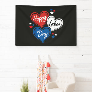 Happy Labor Day Patriotic Hearts Red White Blue Banner