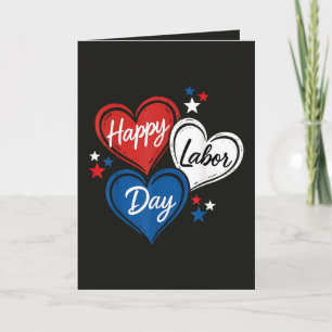 Happy Labor Day Patriotic Hearts Red White Blue Holiday Card