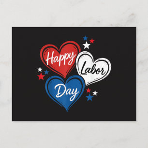 Happy Labor Day Patriotic Hearts Red White Blue Me Postcard