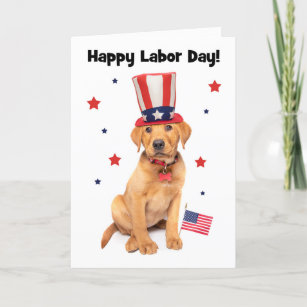 Happy Labor Day Patriotic Red Fox Labrador Puppy  Holiday Card