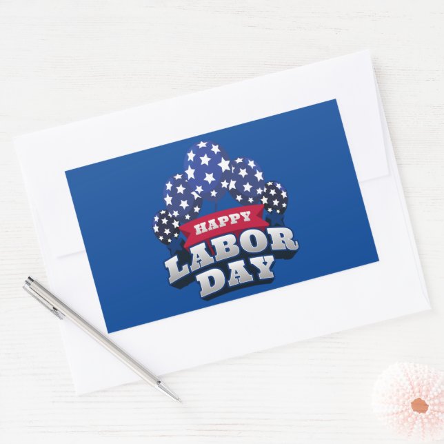Happy Labor Day Patriotic Stars  Rectangular Sticker (Envelope)