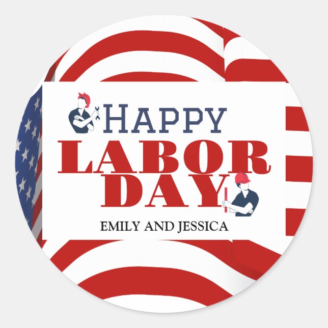 Happy Labor Day patriotic USA flag  Classic Round Sticker (Front)