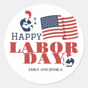 Happy Labor Day patriotic USA flag  Classic Round Sticker
