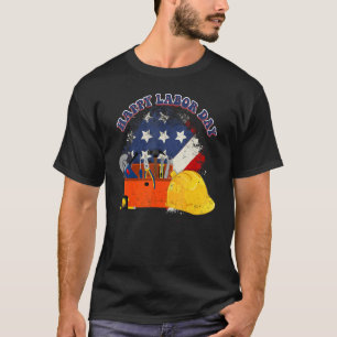 Happy Labor Day Rainbow Skeleton American Flag T-Shirt