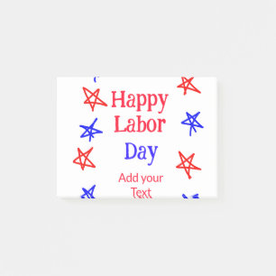 Happy labor day red blue star American day add tex Post-it Notes