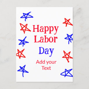 Happy labor day red blue star American day add tex Postcard