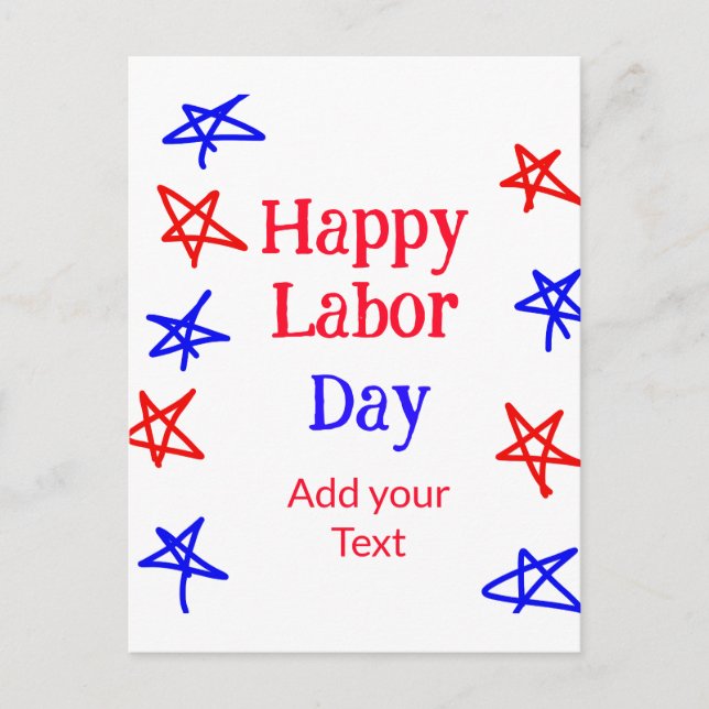 Happy labor day red blue star American day add tex Postcard (Front)