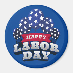 Happy Labor Day Red White Blue Stars Magnet