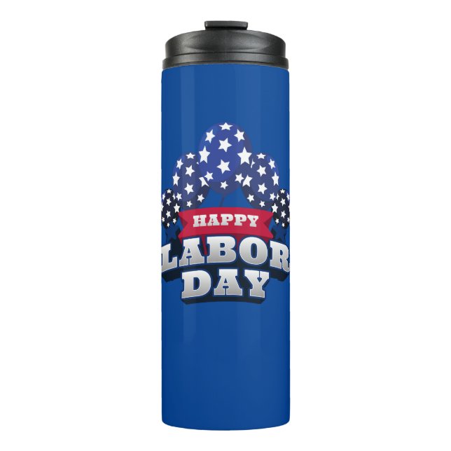 Happy labor Day Red White Blue Stars Thermal Tumbler (Front)