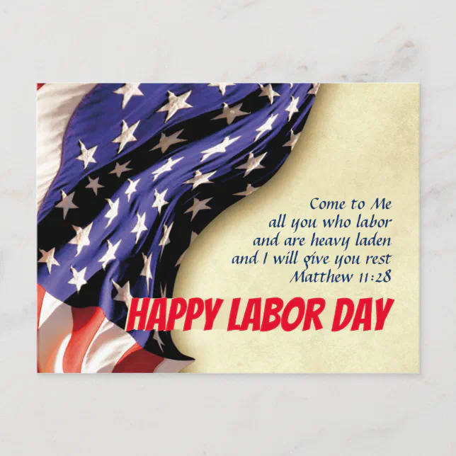 HAPPY LABOR DAY Scripture USA Flag Customized Holiday Postcard | Zazzle