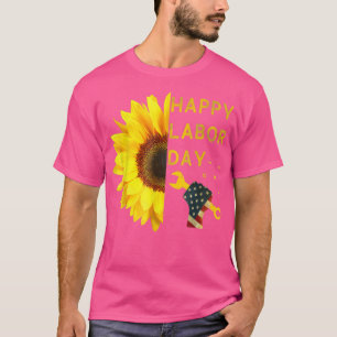 Happy Labor Day Sunflower American Flag  T-Shirt